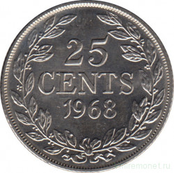 Монета. Либерия. 25 центов 1968 год.