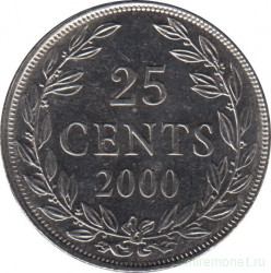 Монета. Либерия. 25 центов 2000 год.
