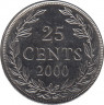 Монета. Либерия. 25 центов 2000 год. ав.