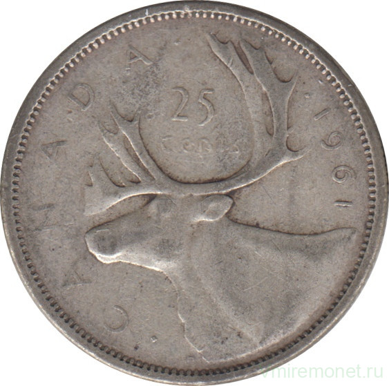 Монета. Канада. 25 центов 1961 год.