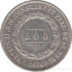 Монета. Бразилия. 500 рейсов 1860 год.