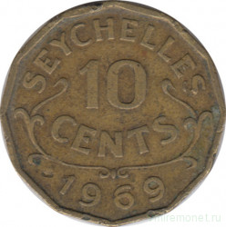 Монета. Сейшельские острова. 10 центов 1969 год.