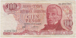 Банкнота. Аргентина. 100 песо 1973 - 1976 года. Тип 297 (3).