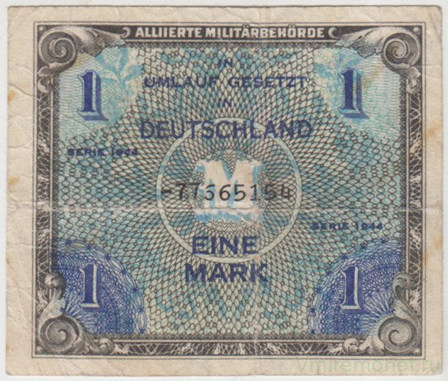 Банкнота. Германия. Третий рейх. Оккупация союзников. 1 марка 1944 год. (8 цифр). Тип 192d.
