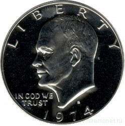 Монета. США. 1 доллар 1974 год. Монетный двор S. Серебро.