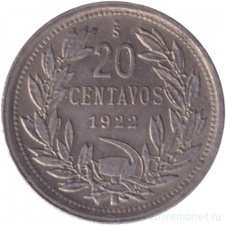 Монета. Чили. 20 сентаво 1922 год.