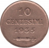 Монета. Сан-Марино. 10 чентезимо 1935 год. ав.