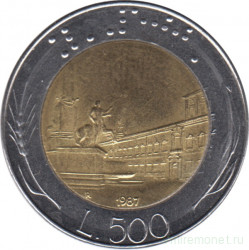 Монета. Италия. 500 лир 1987 год.