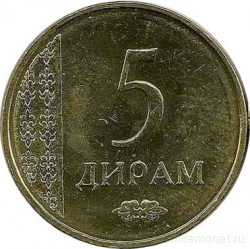 Монета. Таджикистан. 5 дирамов 2017 год.
