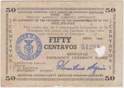 Банкнота. Филиппины. Провинция Минданао. 50 сентаво 1944 год. Тип S522b.