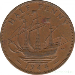 Монета. Великобритания. 1/2 пенни 1944 год.