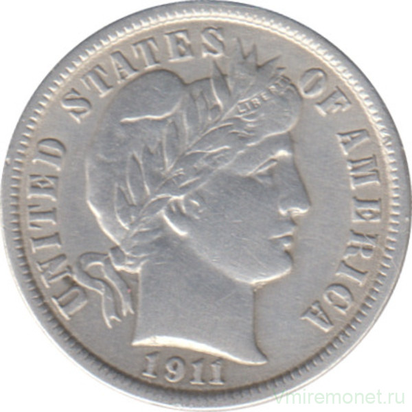 Монета. США. 10 центов 1911 год.