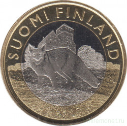 Монета. Финляндия. 5 евро 2014 год. Исторические регионы Финляндии. Животные, лиса. Исконная Финляндия.