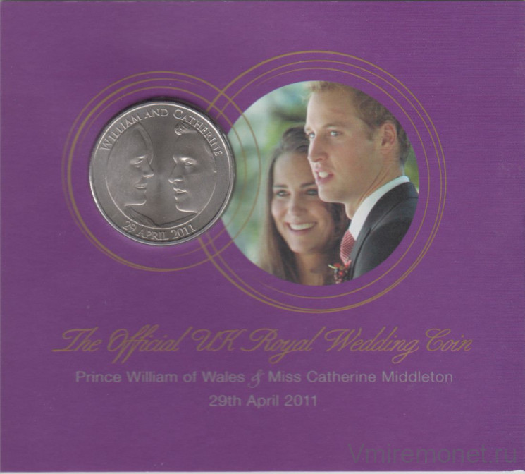 Монета. Великобритания. 5 фунтов 2011 год. Свадьба принца Уильяма и Кэтрин Миддлтон  . В буклете.
