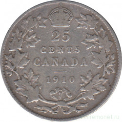 Монета. Канада. 25 центов 1910 год.