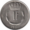 Монета. Люксембург. 1 франк 1980 год. ав.