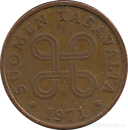 Монета. Финляндия. 5 пенни 1971 год.
