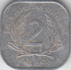 Монета. Восточные Карибские государства. 2 цента 1995 год.
