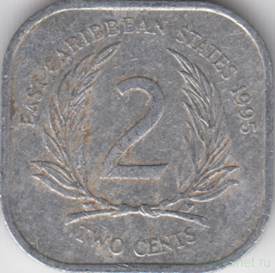 Монета. Восточные Карибские государства. 2 цента 1995 год.