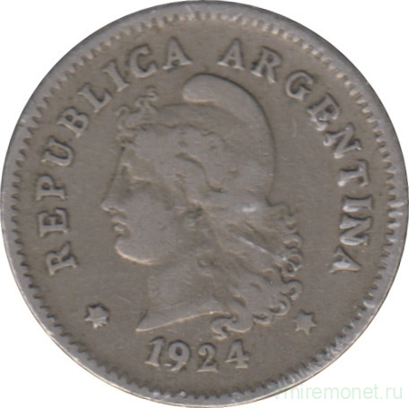 Монета. Аргентина. 10 сентаво 1924 год.