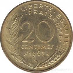Монета. Франция. 20 сантимов 1967 год.