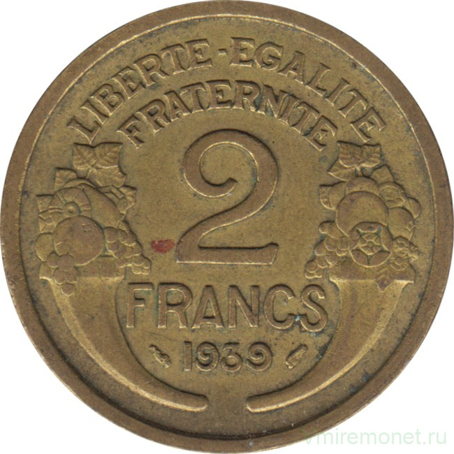 Монета. Франция. 2 франка 1939 год.