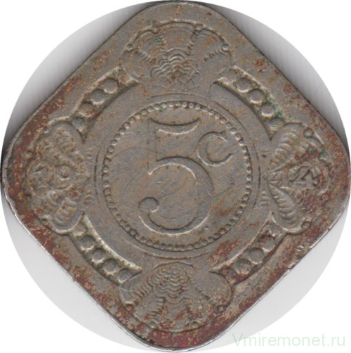 Монета. Нидерланды. 5 центов 1914 год.