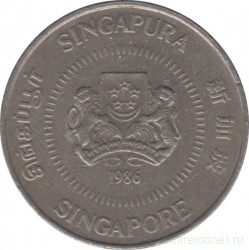 Монета. Сингапур. 50 центов 1986 год.