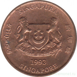 Монета. Сингапур. 1 цент 1993 год.