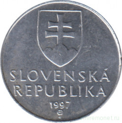 Монета. Словакия. 10 геллеров 1997 год.