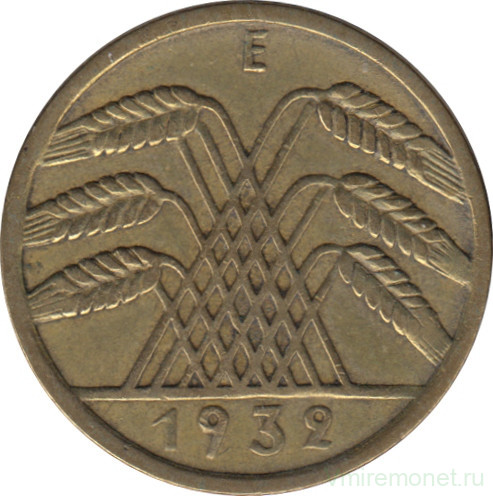 Монета. Германия. Веймарская республика. 10 рейхспфеннигов 1932 год. Монетный двор - Мюльденхаузен (E).