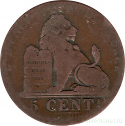 Монета. Бельгия. 5 сантимов 1834 год.