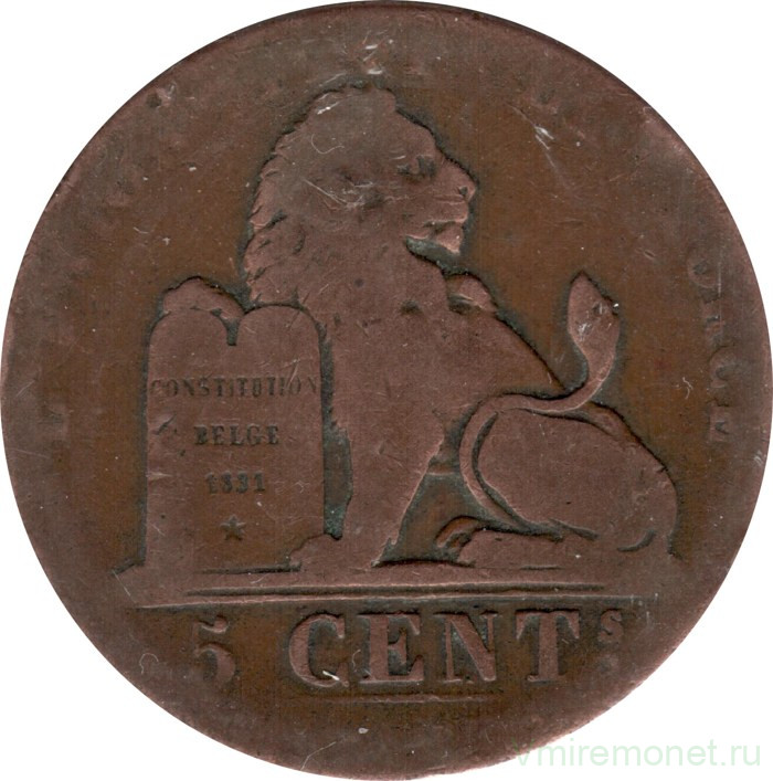 Монета. Бельгия. 5 сантимов 1834 год.