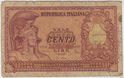 Банкнота. Италия. 100 лир 1951 год. Тип 92b.
