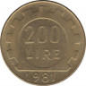 Монета. Италия. 200 лир 1981 год. ав.