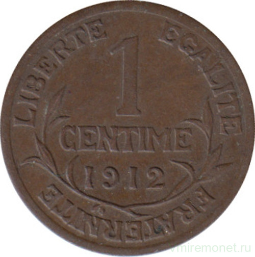 Монета. Франция. 1 сантим 1912 год.