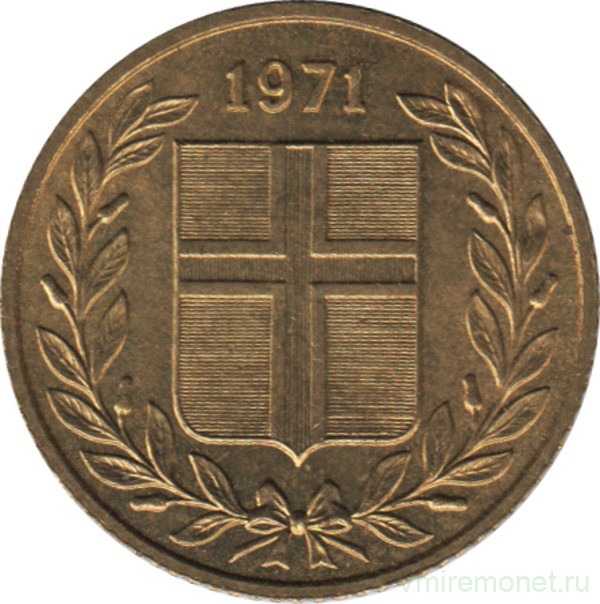 Монета. Исландия. 50 аурар 1971 год.