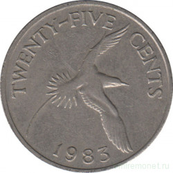 Монета. Бермудские острова. 25 центов 1983 год.