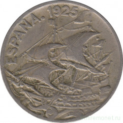 Монета. Испания. 25 сентимо 1925 год.