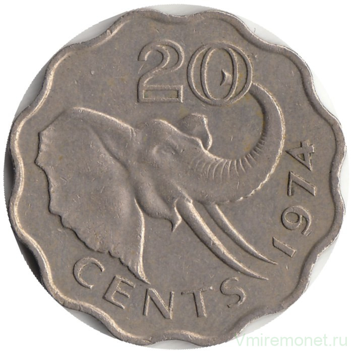 Монета. Свазиленд. 20 центов 1974 год.