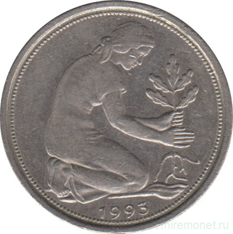 Монета. ФРГ. 50 пфеннигов 1993 год. Монетный двор - Штутгарт (F).