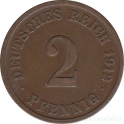Монета. Германия (Германская империя 1871-1922). 2 пфеннига 1912 год. (J).