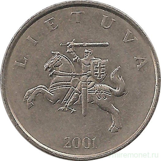 Монета. Литва. 1 лит 2001 год.