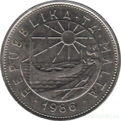 Монета. Мальта. 25 центов 1986 год.