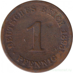 Монета. Германская империя. 1 пфенниг 1893 год. (J).