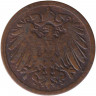 Монета. Германская империя. 1 пфенниг 1893 год. (J).