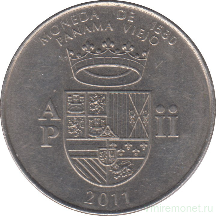 Монета. Панама. 1/2 бальбоа 2011 год. Чеканка монет 1580 год.