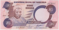 Банкнота. Нигерия. 5 найр 2002 год. Тип 24g.