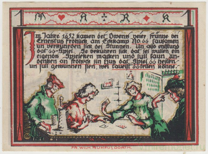 Бона. Нотгельд. Германия. Город Падерборн. 1 марка 1921 год. Вариант 1043.2.3.