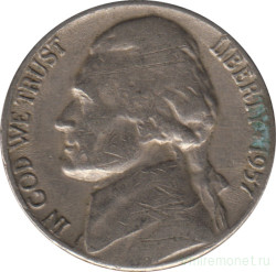 Монета. США. 5 центов 1957 год.  Монетный двор D.